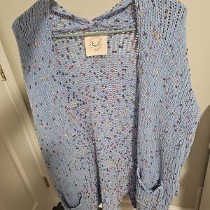 Fantastic Fawn Light Blue Cardigan with Multicolored Speckles